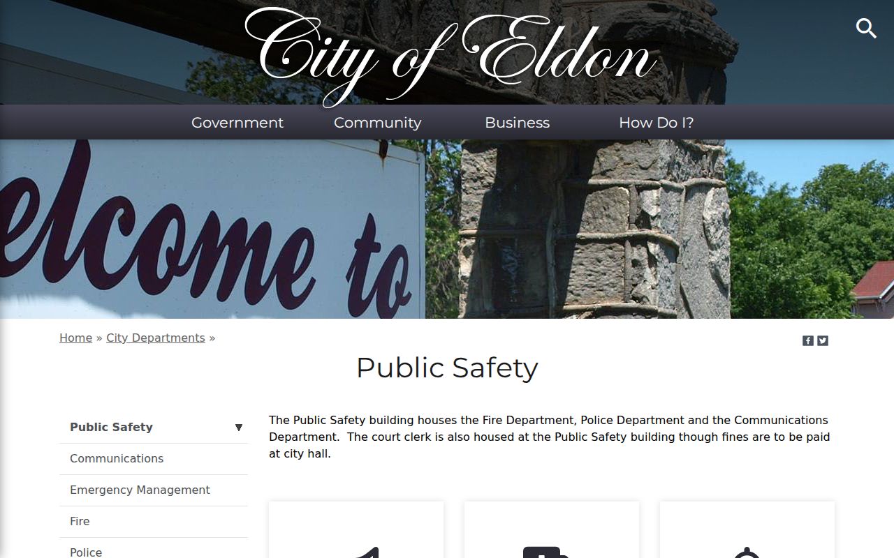 Eldon Public Safety page for police communications and court context