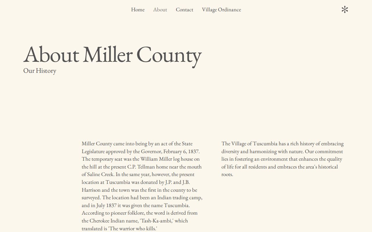 Official Tuscumbia village and county-seat information