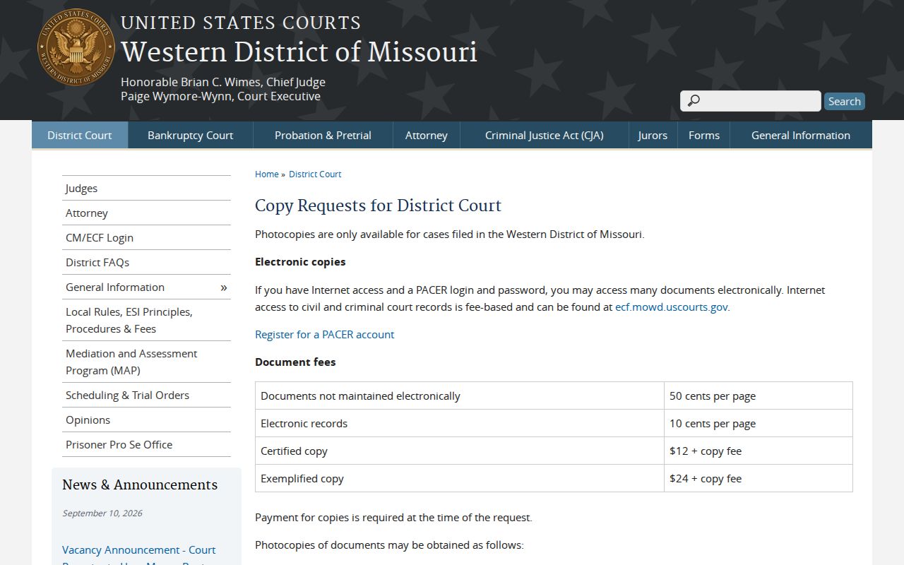 Federal court record request options by mail email and in person